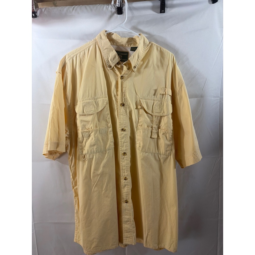Pflueger Gold Medalist Mens XL‎ Yellow Fishing Shirt Vented Mesh Short Sleeve